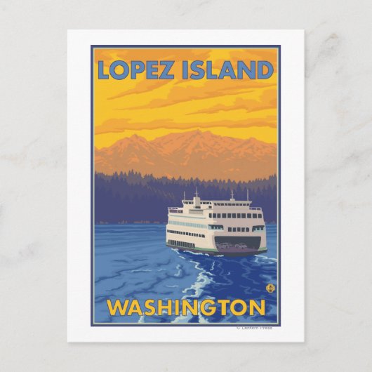 Ferry and Mountains - Lopez Island, Washington Briefkaart (Voorkant)
