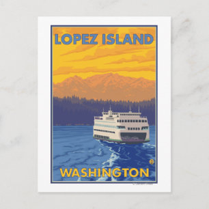 Ferry and Mountains - Lopez Island, Washington Briefkaart