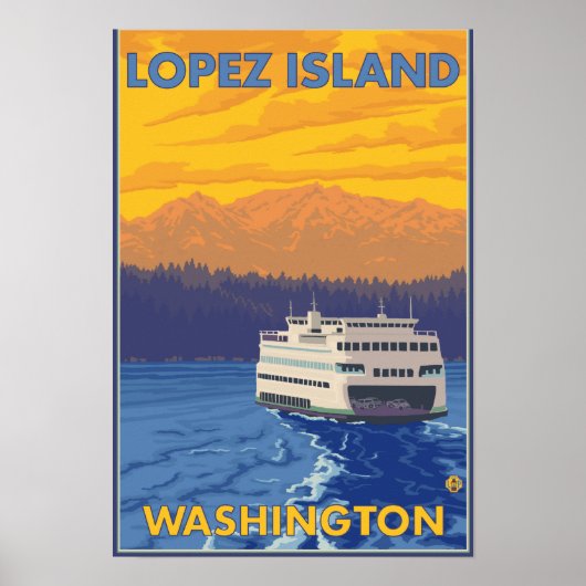 Ferry and Mountains - Lopez Island, Washington Poster (Voorkant)