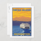 Ferry and Mountains - Orcas Island, Washington Briefkaart (Voorkant / Achterkant)
