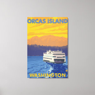 Ferry and Mountains - Orcas Island, Washington Canvas Afdruk