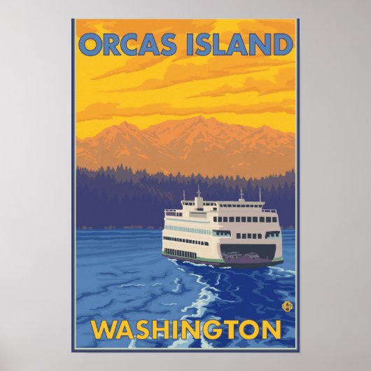 Ferry and Mountains - Orcas Island, Washington Poster (Voorkant)