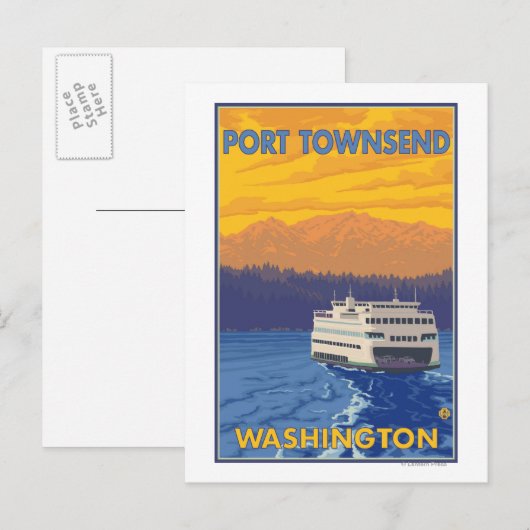 Ferry and Mountains - Port Townsend, Washington Briefkaart (Voorkant / Achterkant)