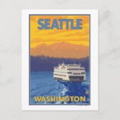 Ferry and Mountains - Seattle, Washington Briefkaart (Voorkant)