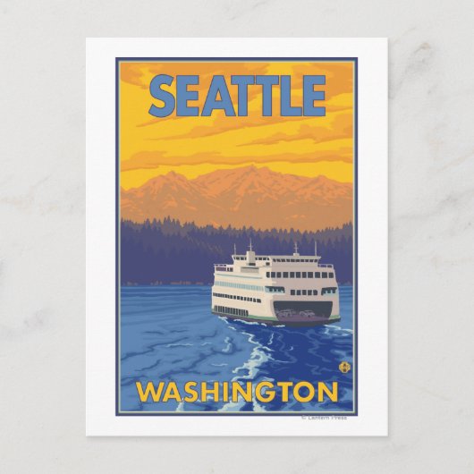 Ferry and Mountains - Seattle, Washington Briefkaart (Voorkant)