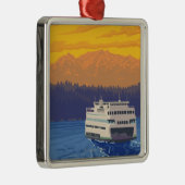 Ferry and Mountains - Seattle, Washington Metalen Ornament (Rechts)