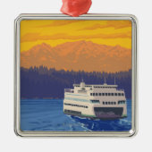 Ferry and Mountains - Seattle, Washington Metalen Ornament (Voorkant)