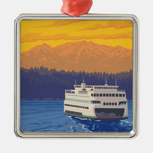 Ferry and Mountains - Seattle, Washington Metalen Ornament (Voorkant)