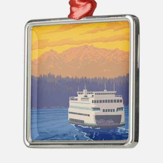 Ferry and Mountains - Seattle, Washington Metalen Ornament (Links)