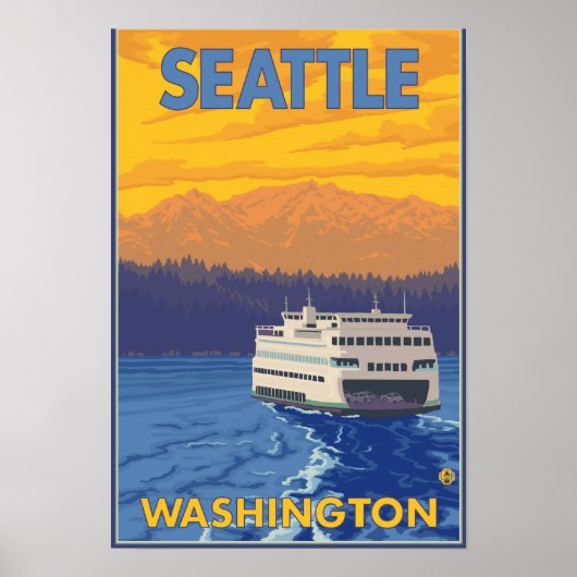 Ferry and Mountains - Seattle, Washington Poster (Voorkant)