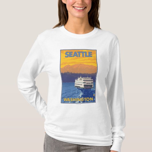 Ferry and Mountains - Seattle, Washington T-shirt (Voorkant)