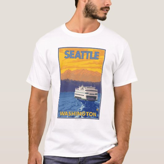 Ferry and Mountains - Seattle, Washington T-shirt (Voorkant)
