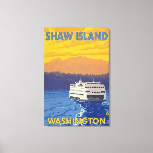 Ferry and Mountains - Shaw Island, Washington Canvas Afdruk (Voorkant)