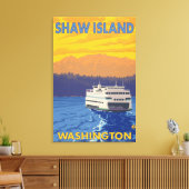 Ferry and Mountains - Shaw Island, Washington Canvas Afdruk (Insitu (Woonkamer))