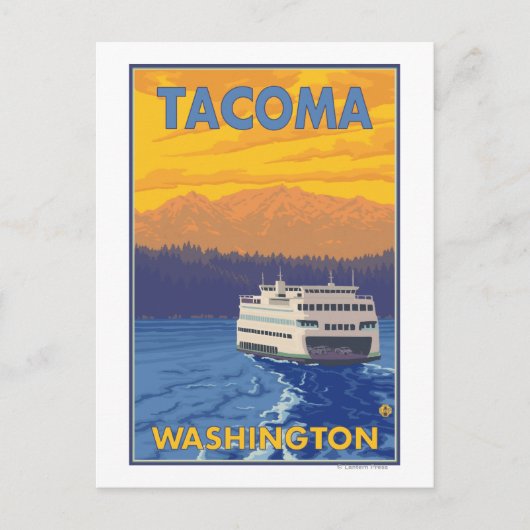 Ferry and Mountains - Tacoma, Washington Briefkaart (Voorkant)