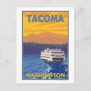 Ferry and Mountains - Tacoma, Washington Briefkaart