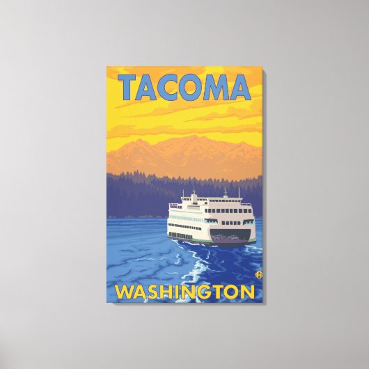 Ferry and Mountains - Tacoma, Washington Canvas Afdruk (Voorkant)