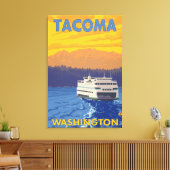 Ferry and Mountains - Tacoma, Washington Canvas Afdruk (Insitu (Woonkamer))
