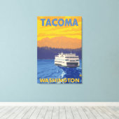 Ferry and Mountains - Tacoma, Washington Canvas Afdruk (Insitu (Houten vloer))