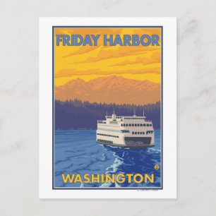 Ferry and Mountains - Vrijdag Harbour, Washington Briefkaart