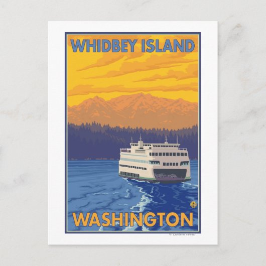 Ferry and Mountains - Whidbey Island, Washington Briefkaart (Voorkant)