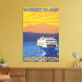 Ferry and Mountains - Whidbey Island, Washington Canvas Afdruk (Insitu (Woonkamer))