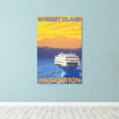 Ferry and Mountains - Whidbey Island, Washington Canvas Afdruk (Insitu (Houten vloer))
