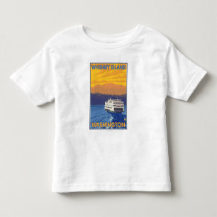 Ferry and Mountains - Whidbey Island, Washington Kinder Shirts