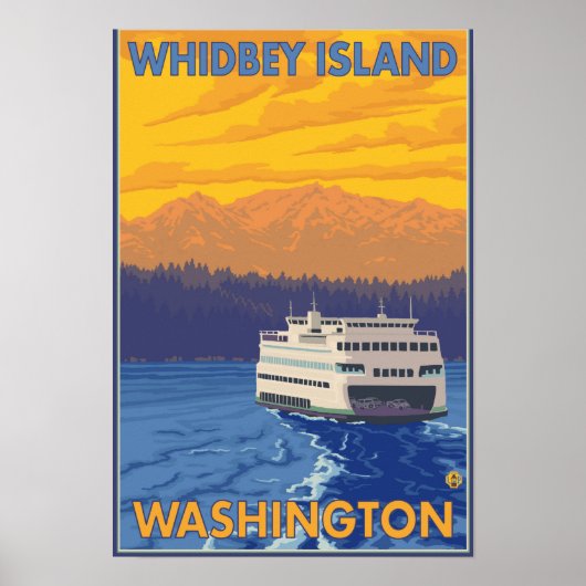 Ferry and Mountains - Whidbey Island, Washington Poster (Voorkant)