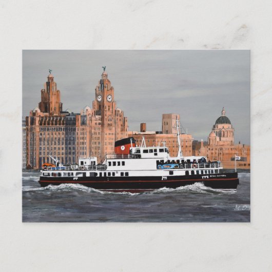 Ferry, kruis de Mersey. Briefkaart (Voorkant)