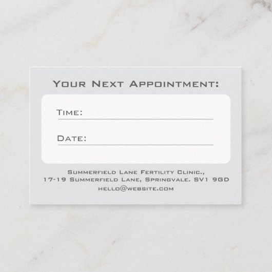 Fertiliteitskliniek Afspraakkaart Visitekaartje (Achterkant)