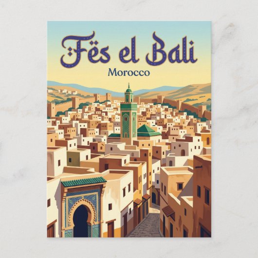 Fes el Bali Medina Marokko Briefkaart (Voorkant)