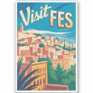 Fes Marokko Afrika Illustratie Reis Kunst Vintage Sticker