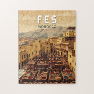 Fes Marokko Illustratie Reis Kunst Vintage Legpuzzel