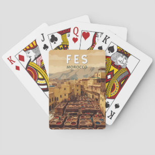 Fes Marokko Illustratie Reis Kunst Vintage Pokerkaarten