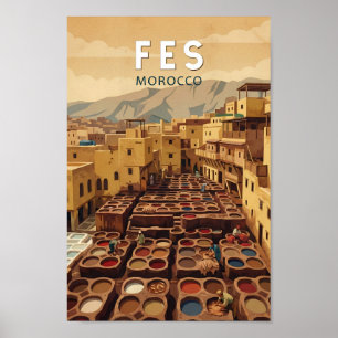 Fes Marokko Illustratie Reis Kunst Vintage Poster