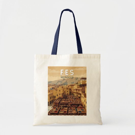 Fes Marokko Illustratie Reis Kunst Vintage Tote Bag (Voorkant)