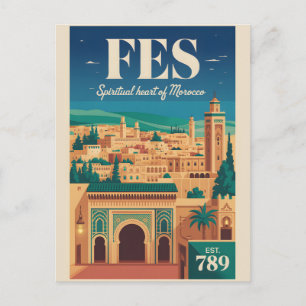 Fes Marokko Retro Reiseposter Kunstprint Briefkaart