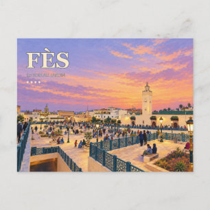 Fès Sunset Garden Marokkaanse Reisillustratie Briefkaart