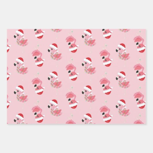 fesatief kerstroze flamingo betegeld patroon inpakpapier vel (Voorkant)