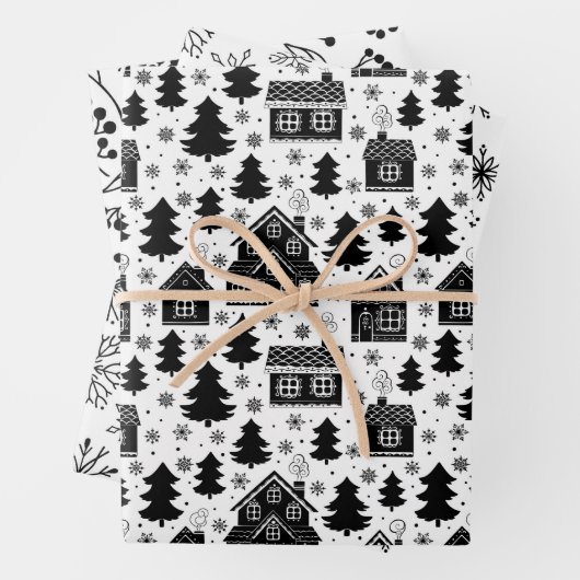Fesesie zwarte witte kerst inpakpapier vel (In situ)