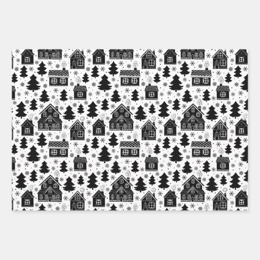 Fesesie zwarte witte kerst inpakpapier vel (Voorkant)