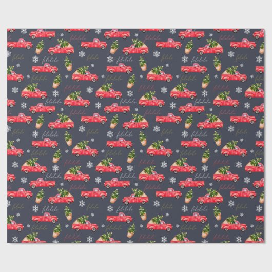 Fesetic kerstboom rode waterverf vrachtwagen navy cadeaupapier (Vlak)