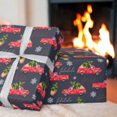 Fesetic kerstboom rode waterverf vrachtwagen navy cadeaupapier