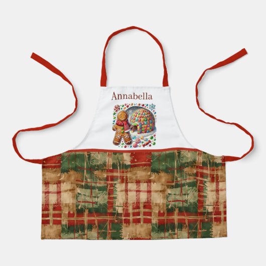 Fesiive kinder unisex voeg naam gingerbread toe schort (Voorkant)