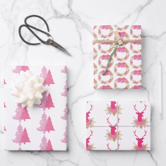 fesisch roze met kerst betegeld patroon inpakpapier vel (Voorkant)