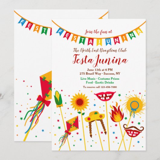 Festa Junina Elements Uitnodiging (Voorkant / Achterkant)