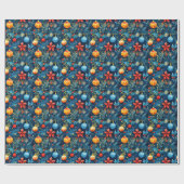 Festief Blauw Kerstversiering & Bladerpatroon Cadeaupapier (Vlak)