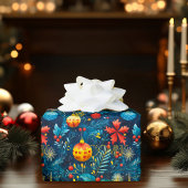 Festief Blauw Kerstversiering & Bladerpatroon Cadeaupapier