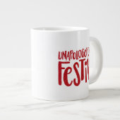 Festief en grappig rood glitterfeest grote koffiekop (Voorkant rechts)